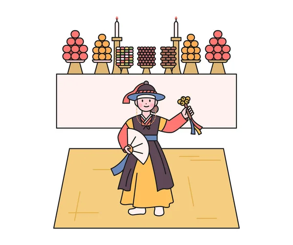 Корейский Традиционный Шаманизм Шаман Исполняющий Родовой Обряд Ней Алтарь — стоковый вектор