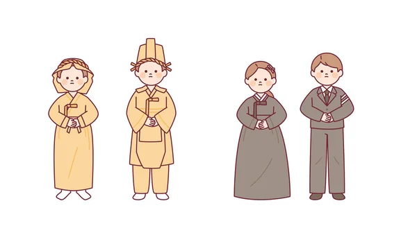 Κορεάτικα Κοστούμια Κηδειών Χαρακτήρες Που Φορούν Παραδοσιακές Και Σύγχρονες Φορεσιές — Διανυσματικό Αρχείο