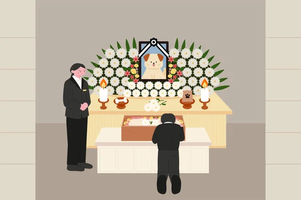 Funeral Para Una Mascota Una Imagen Una Mesa Con Comida — Archivo Imágenes Vectoriales