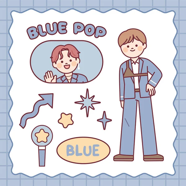 Симпатичний Персонаж Pop Boy Idol Фотокартка Легка Паличка Синій Колір — стоковий вектор