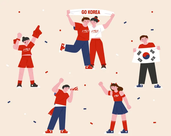 Korean Football Cheering Team Red Devils People Cheering Together People — Vector de stock