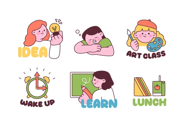 Stiker Siswa Yang Lucu Emoticon Pesan Untuk Emotes Dan Pelajaran - Stok Vektor