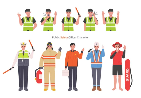 People Who Keep Safety Various Fields Collection Uniforms Gestures Profession — ストックベクタ
