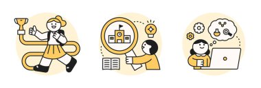 Education concept illustration. Students looking for a path to success, a variety of information, and a good school.