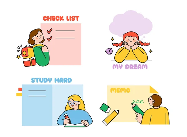 Sticky Note Concepts Memo Pad Decorated Cute Students — Stok Vektör