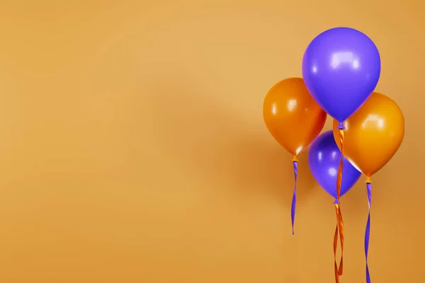 3D purple orange balloons blank empty birthday background
