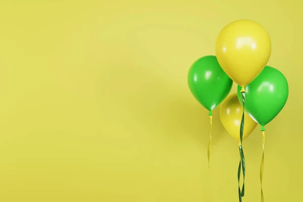 3D rendering yellow green balloons on blank space yellow background