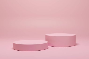 3d pastel pink minimal cylinder product display showcase podium pedestal on empty space background. 3d mockup illustration