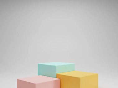 3D rendering colourful pastel colour minimal rectangular pedestal or podium for product showcase display on empty background. 3D mockup illustration