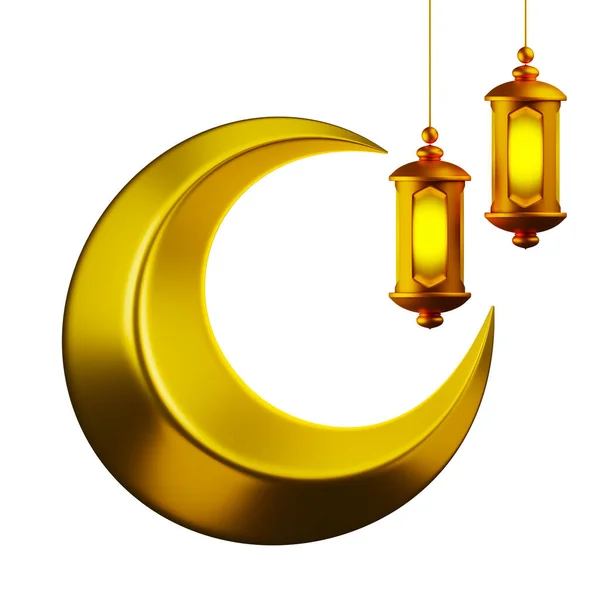 Rendering Islamic Decorative Crescent Moon Hanging Lantern Lamp Element Islamic — Stock Photo, Image