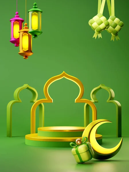 Islamskie Świąteczne Podium Islamskim Półksiężycem Dekoracyjnym Elementem Dekoracyjnym Tła — Zdjęcie stockowe