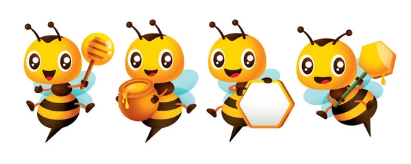 Kreskówka Cute Bee Zestaw Znaków Serii Różnych Pozach Słodka Pszczoła — Zdjęcie stockowe