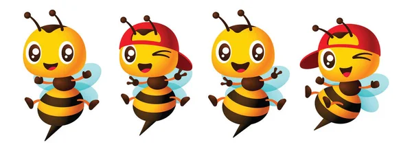Cartoon Cute Bee Mascot Set Different Poses Illustration — Stock Photo, Image