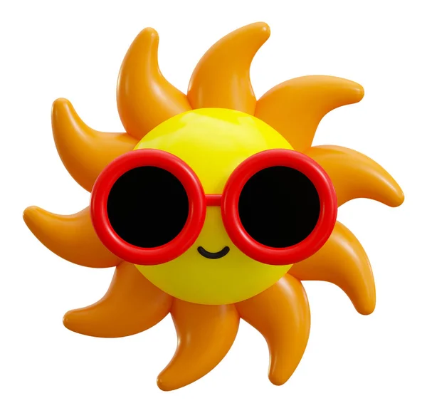 Renderowania Słodkie Słoneczne Słońce Noszenie Okularów Kreskówki Postać Ilustracji Letnia — Zdjęcie stockowe