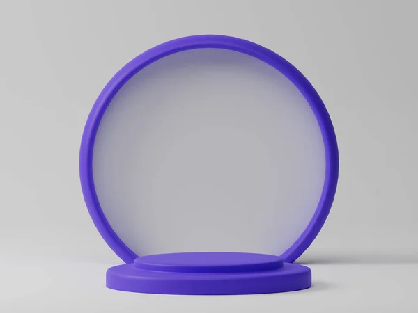 3D渲染典雅的紫色展台 环状圆形背景 白色背景 陈列柜显示模型模板 — 图库照片