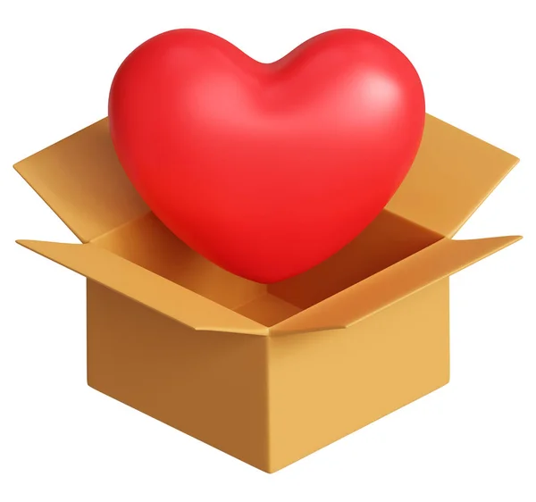 Karton Kutudan Fırlayan Boyutlu Aşk Şekilli Kalp Çizimi — Stok fotoğraf