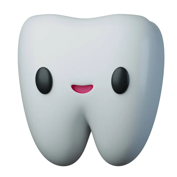 可爱的卡瓦白牙齿卡通人物3D插图 牙科或口腔主题概念吉祥物 — 图库照片