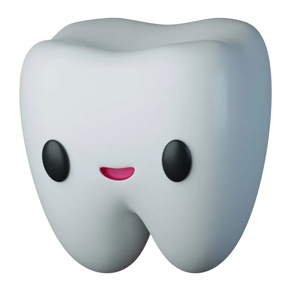 かわいい歯の漫画のキャラクター3Dレンダリングイラスト 歯科医用品や口腔をテーマにしたコンセプトマスコットデザイン — ストック写真