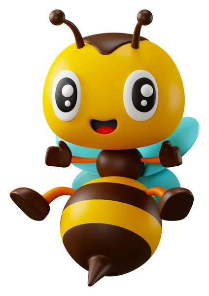 3Dレンダリングかわいいミツバチ漫画のキャラクターイラスト — ストック写真