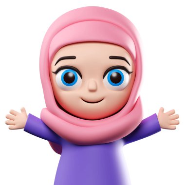 3D canlandırma Hijab müslüman kadın çizgi film karakteri çizimi