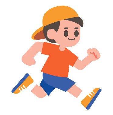 Çizgi film çocuğu düz tasarım çizimi yapıyor.