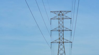 high voltage post, High voltage tower blue sky background