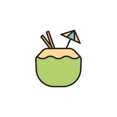 Coconut cocktail filled color icon. linear style sign for mobile concept and web design. Pina colada with straw and umbrella