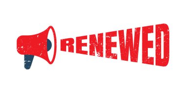 Megafon yenilenmiş imza veya beyaz arkaplan üzerindeki damga, vektör illüstrasyonu