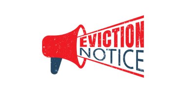 Kolaj listesi pedi ve aşınmış pul mührü ile tahliye bildirimi metni.