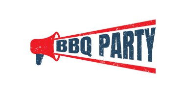 megaphone barbecue party stamp, red grunge stamp graphic