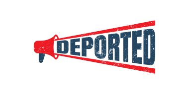 megaphone Deported Stamp vector graphic, red grunge texture