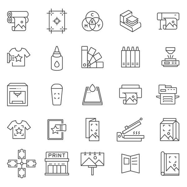 Printing Icon Set Digital Offset Linear Icons Line Editable Stroke — 스톡 벡터