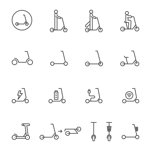 Kick Scooter Electric Scooter Icon Set Line — Stock Vector