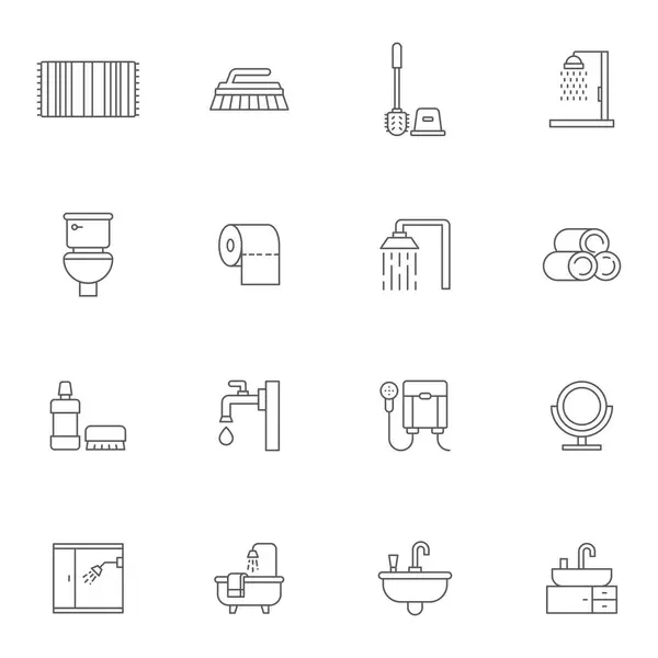 Zestaw Ikon Linii Urządzeń Sanitarnych Łazienkowych Kolekcja Symboli Stylu Liniowego — Wektor stockowy