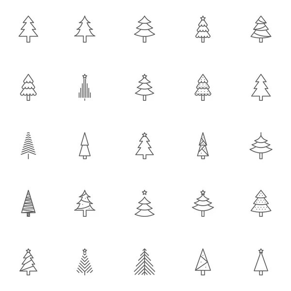 Christmas Tree Zarys Ikon Zestaw Kolekcja Symboli Stylu Liniowego Pakiet — Wektor stockowy