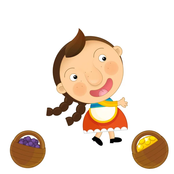 Desenhos Animados Fazenda Personagem Agricultor Mulher Menina Criança Isolado Ilustração — Fotografia de Stock