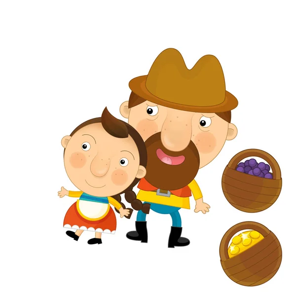 Dibujos Animados Feliz Escena Con Granja Familia Juntos Padre Hijo — Foto de Stock