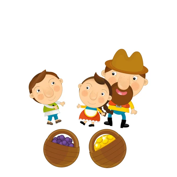 Dibujos Animados Feliz Escena Con Granja Familia Juntos Padre Hijo —  Fotos de Stock