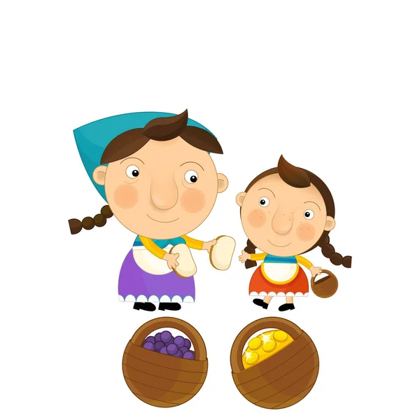 Cartoon Gelukkig Scène Met Boerderij Familie Samen Moeder Kind Illustratie — Stockfoto