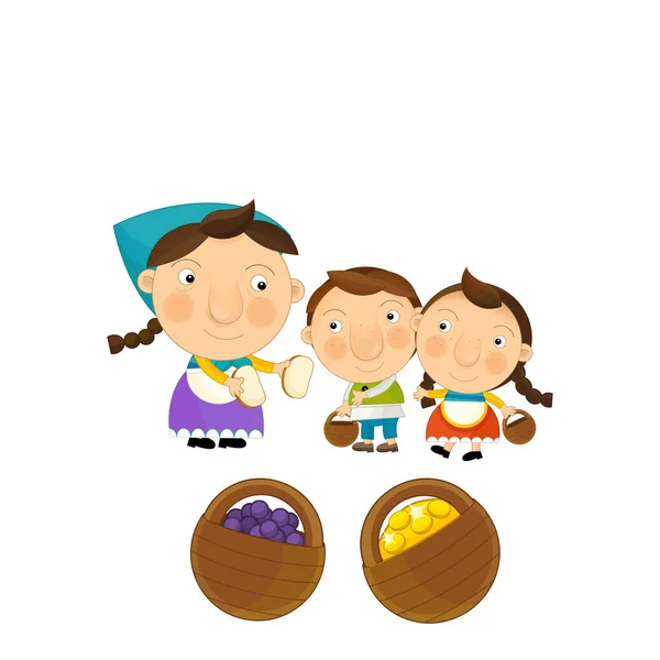Cartoon Gelukkig Scène Met Boerderij Familie Samen Moeder Kinderen Illustratie — Stockfoto