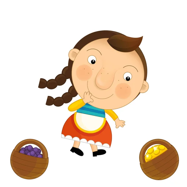 Cartoon Farm Character Farmer Woman Girl Child Isolated Illustration Kids — Stock Photo, Image