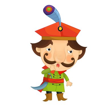 Asilzade prens ya da tüccar gibi ortaçağ adamlarının olduğu karikatür sahnesi çocuklar için izole edilmiş.