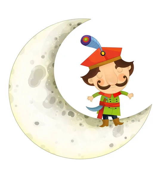 stock image cartoon scene with medieval man like nobleman prince or merchant living on the moon isolated illustration for kids