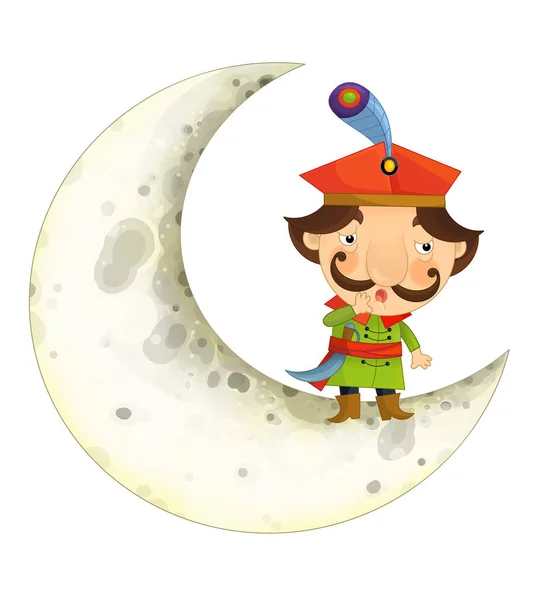 卡通片场景 中古时代的人 如贵族 王子或商人 住在月球上 为孩子们提供孤立的插图 — 图库照片