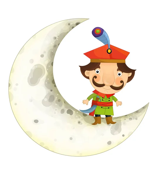 卡通片场景 中古时代的人 如贵族 王子或商人 住在月球上 为孩子们提供孤立的插图 — 图库照片