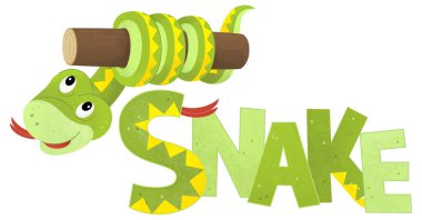 Beyaz arka planda yılan olan çizgi film sahnesinde çocuklar için hayvan resimleme işareti var.