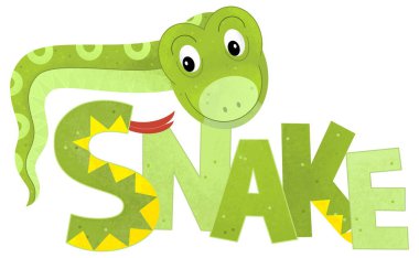 Beyaz arka planda yılan olan çizgi film sahnesinde çocuklar için hayvan resimleme işareti var.