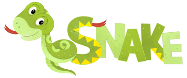 Beyaz arka planda yılan olan çizgi film sahnesinde çocuklar için hayvan resimleme işareti var.