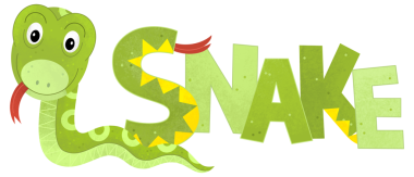 Beyaz arka planda yılan olan çizgi film sahnesinde çocuklar için hayvan resimleme işareti var.