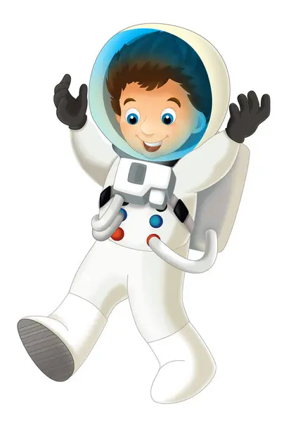 Cartoon Cosmonaut Scientist Boy Flying Space Smiling Illustation Kids — Foto de Stock